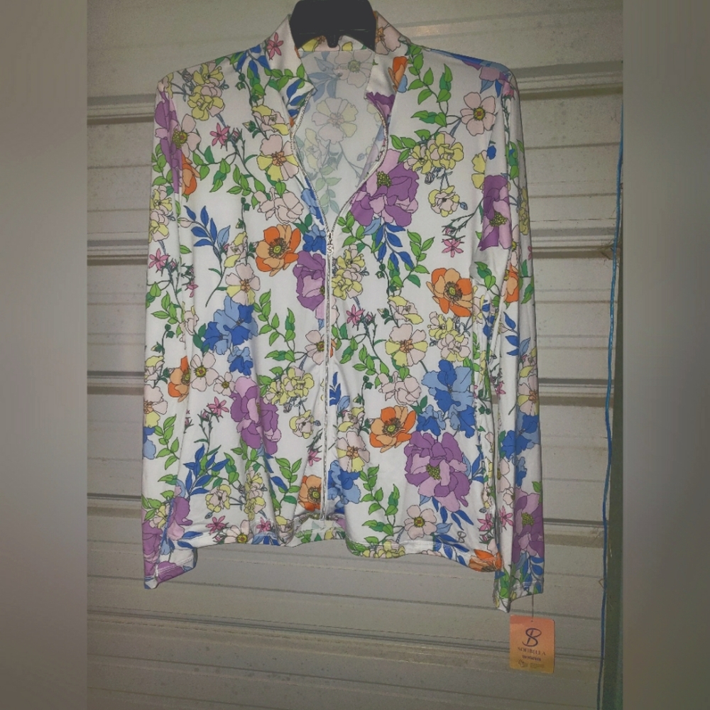 Plus Size 2X New Sofibella Women's Golf Floral Jacket zip uv Feather